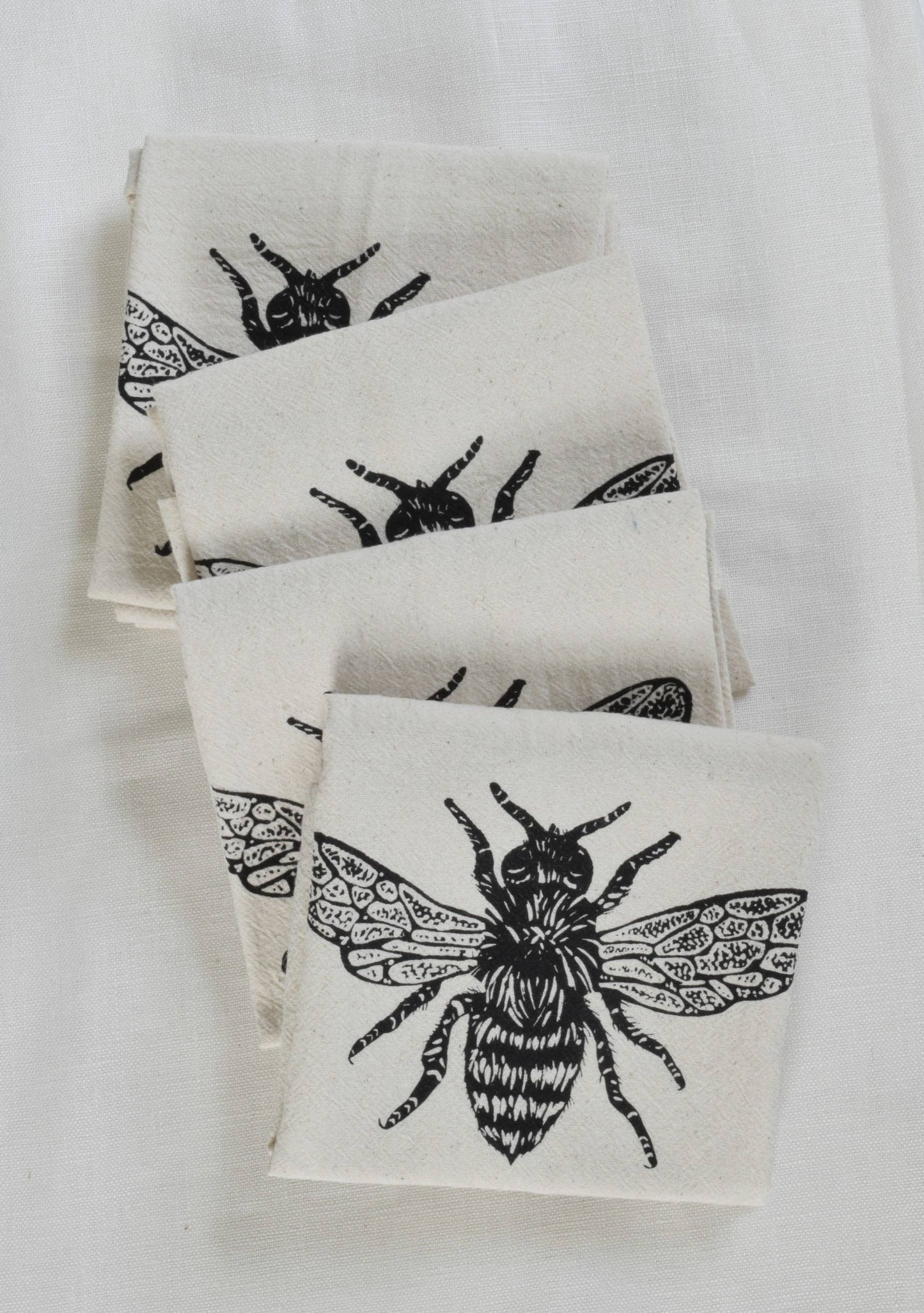 Set of 4 Organic Honeybee Cloth Napkins (Black)