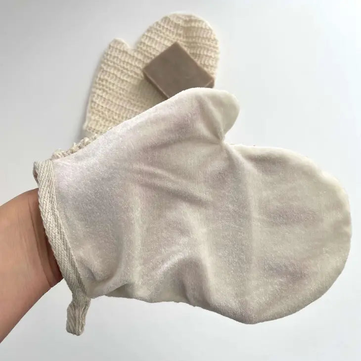 Natural sustainable Eco Ramie fiber bath gloves - set of 2