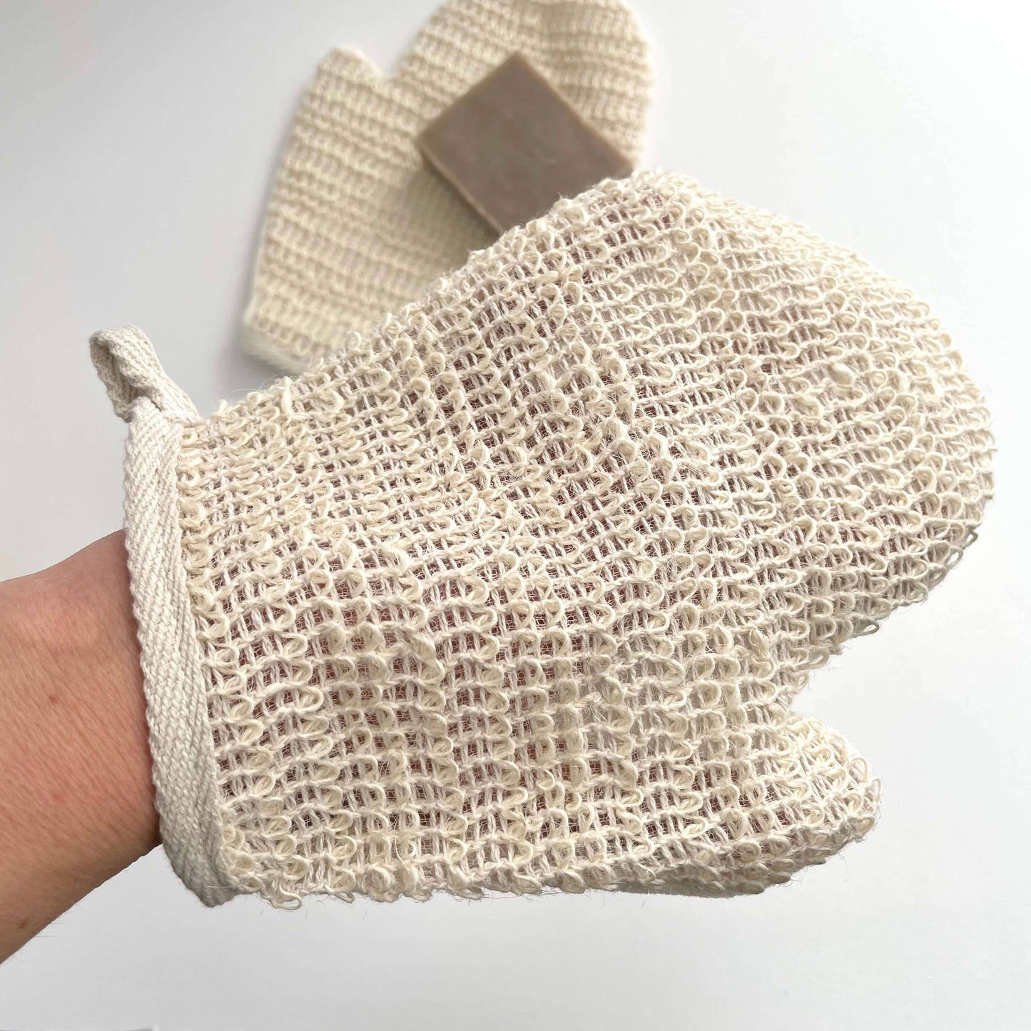 Natural sustainable Eco Ramie fiber bath gloves - set of 2