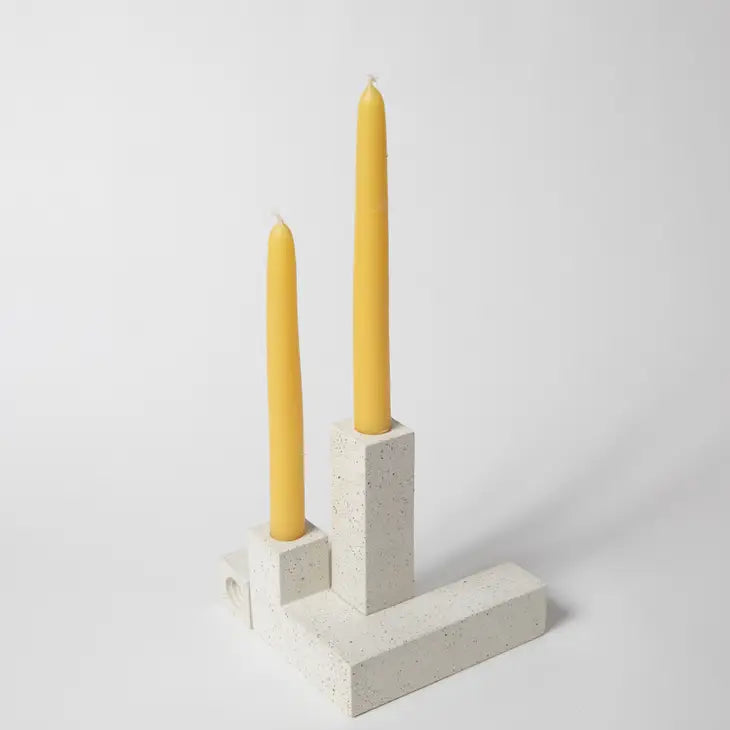 Hand cast Cubist Candlestick Sets-Off White