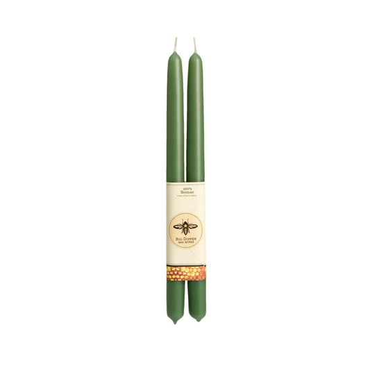 100% Pure Beeswax Tapers- Evergreen