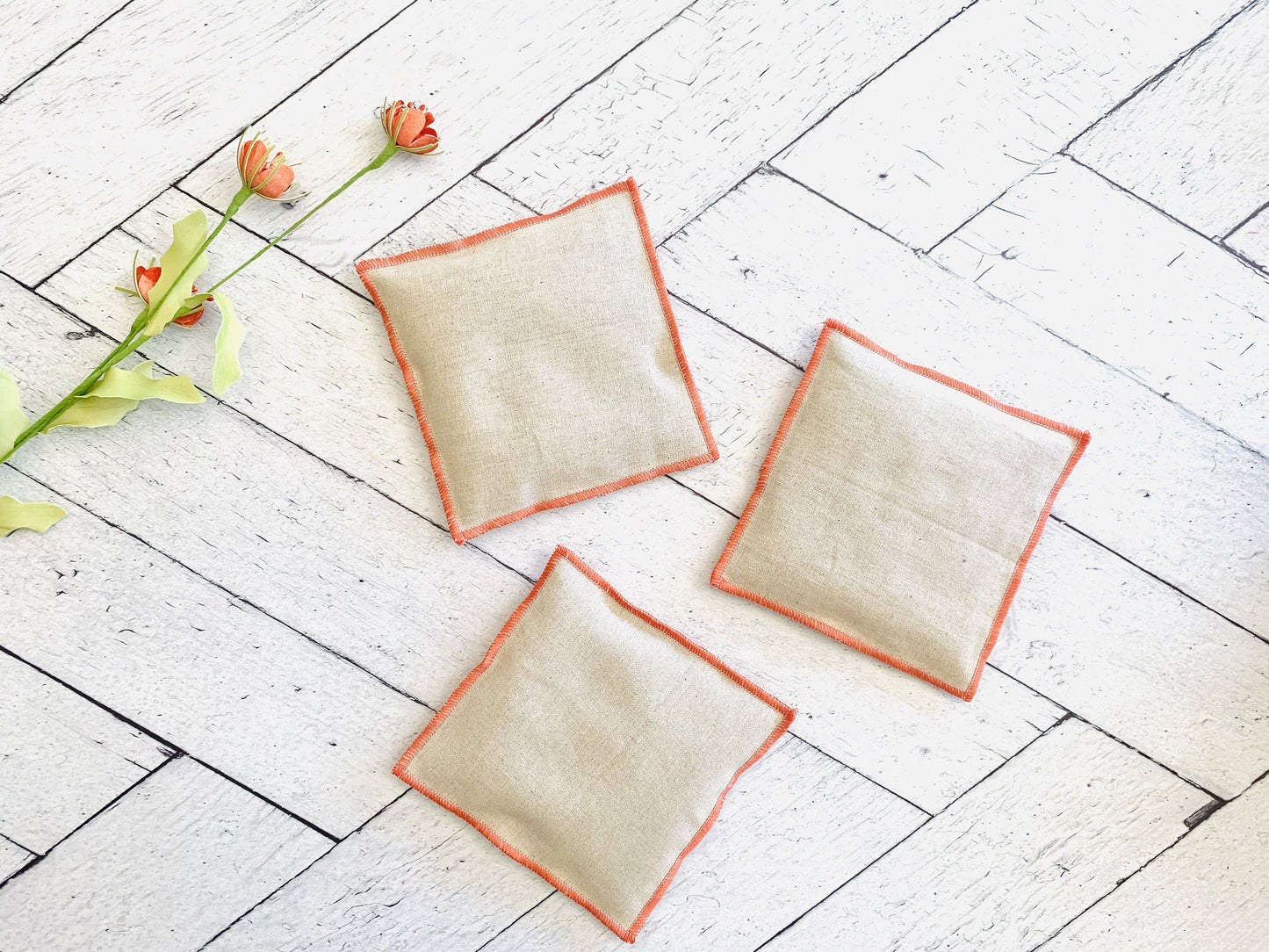 Coral and Poppy Lavender Sachets, set of three