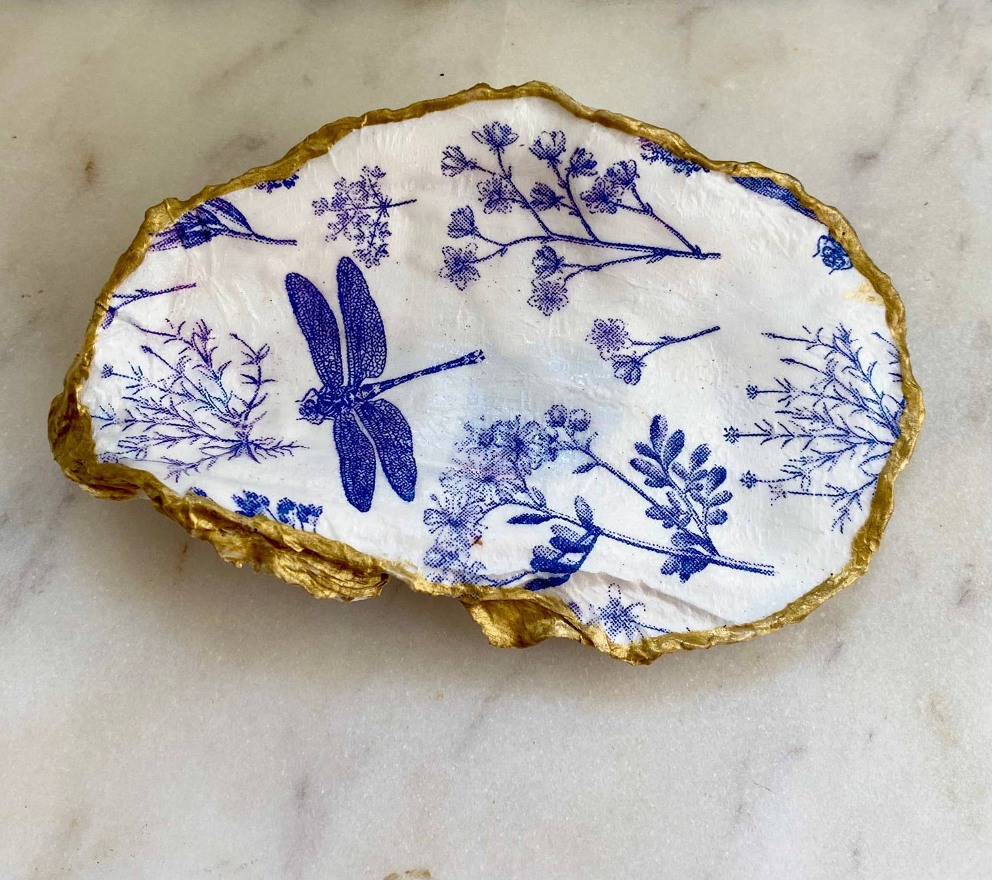 Dragonfly Print Oyster Shell Jewelry Dish