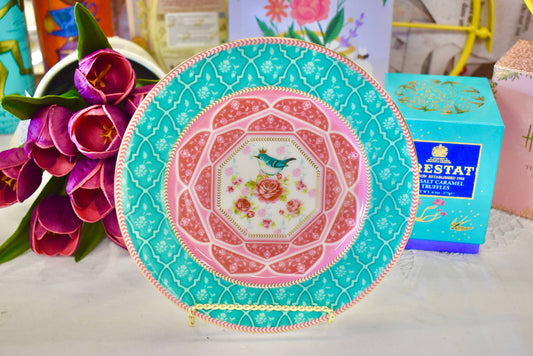 Blushing Birds Turquoise +  Pink Gold Side Plate 8"