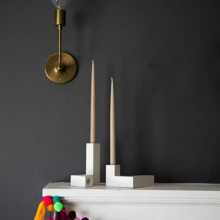 Hand cast Cubist Candlestick Sets-Off White